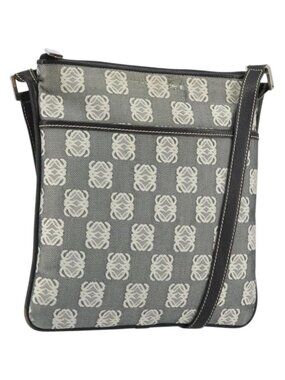 LOEWE Shoulder Bag Canvas Gray Silver